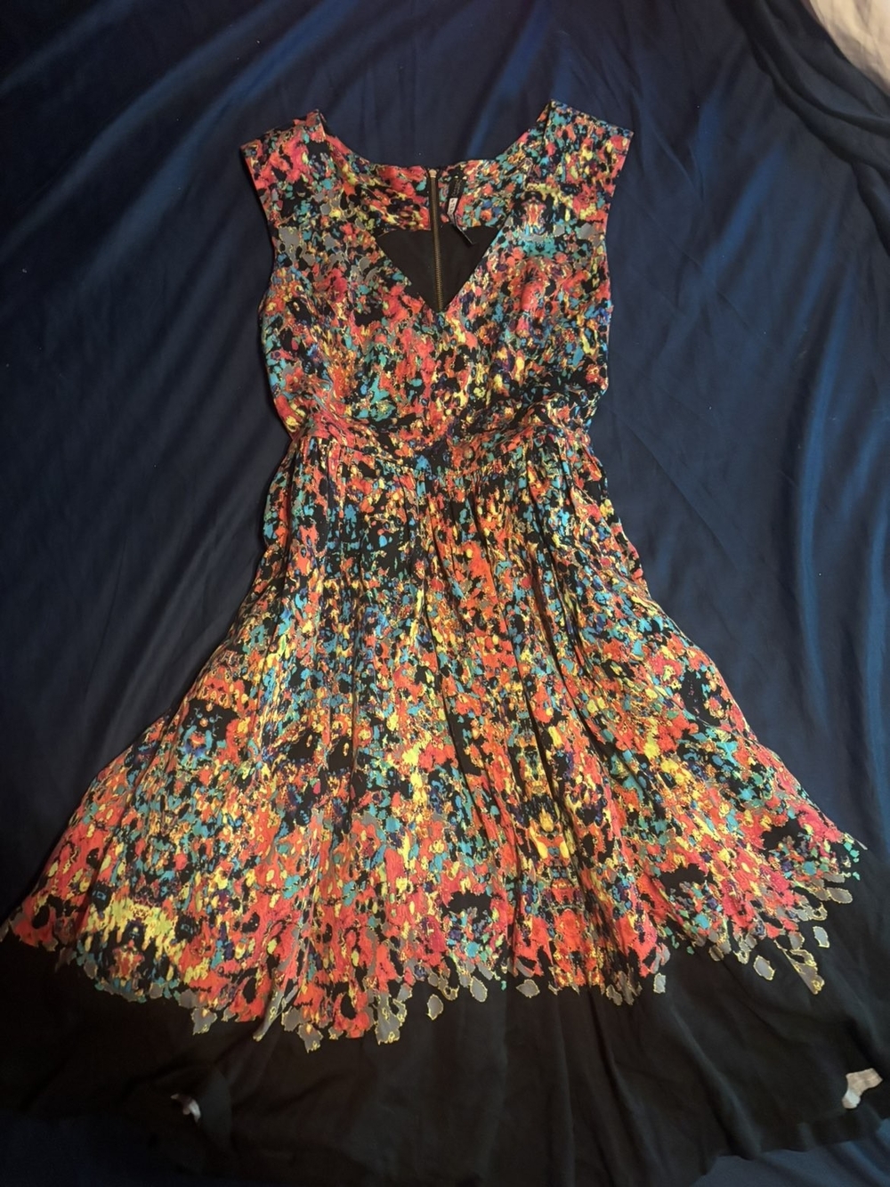 Vibrant Floral Fit-and-Flare Dress in Black with Multicolor Print